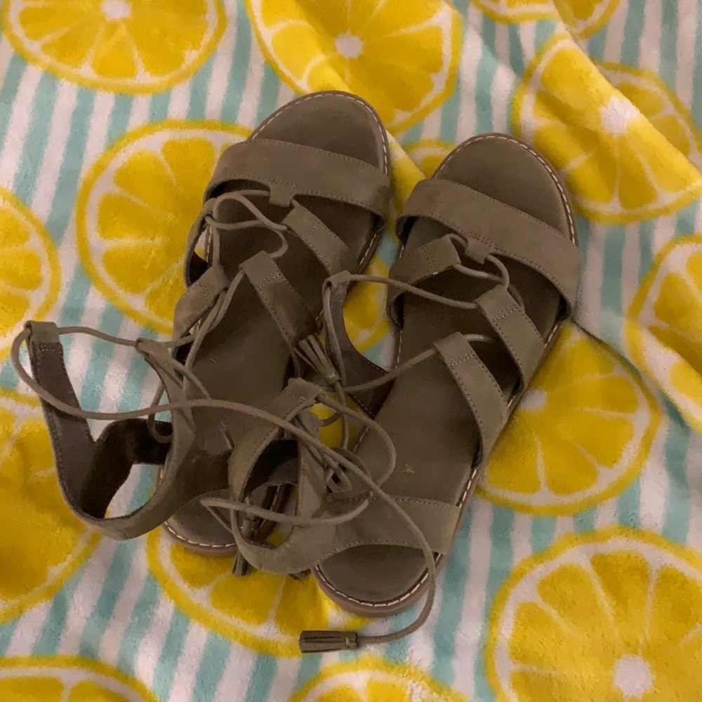Green Lace-Up Sandals
